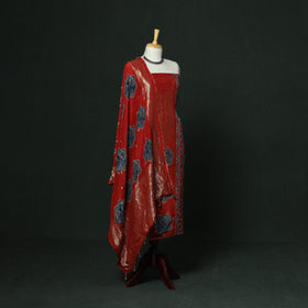 Kutch hand block ajrakh print natural dyed dola silk zari