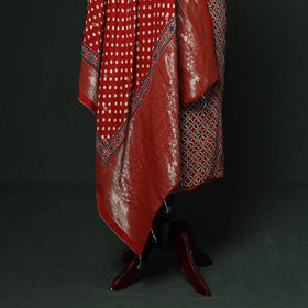 Kutch hand block ajrakh print natural dyed dola silk zari