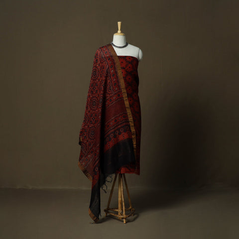 Kutch hand block ajrakh print natural dyed linen 2pc