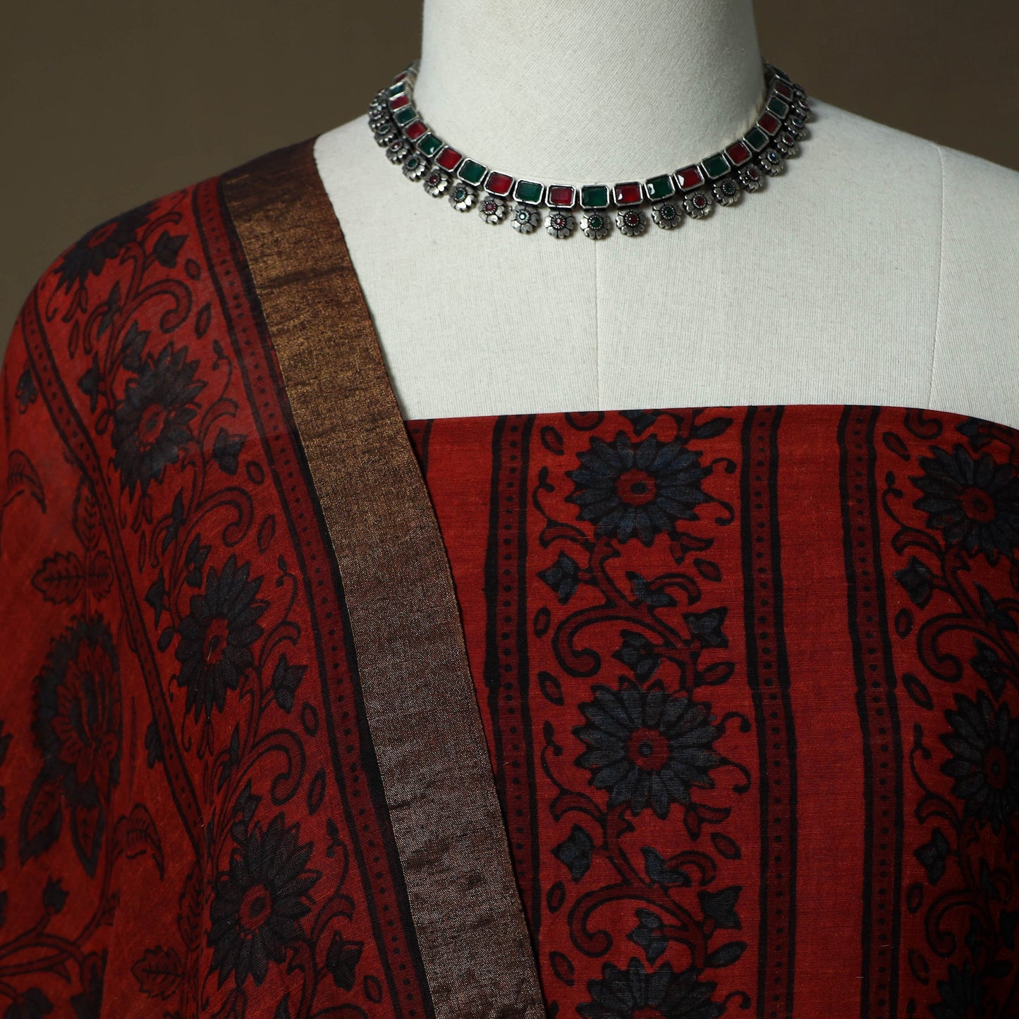 Kutch hand block ajrakh print natural dyed linen 2pc