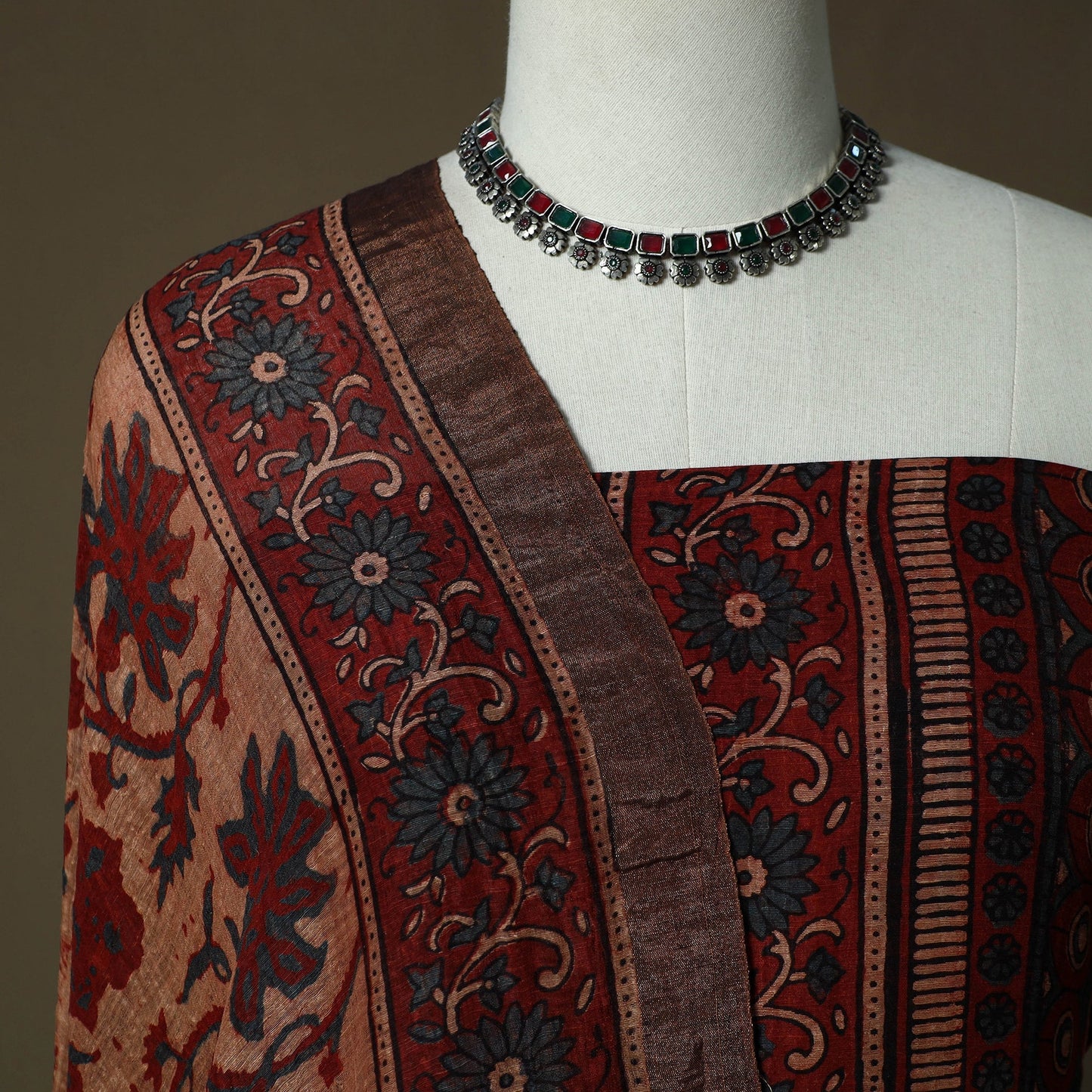 Kutch hand block ajrakh print natural dyed linen 2pc