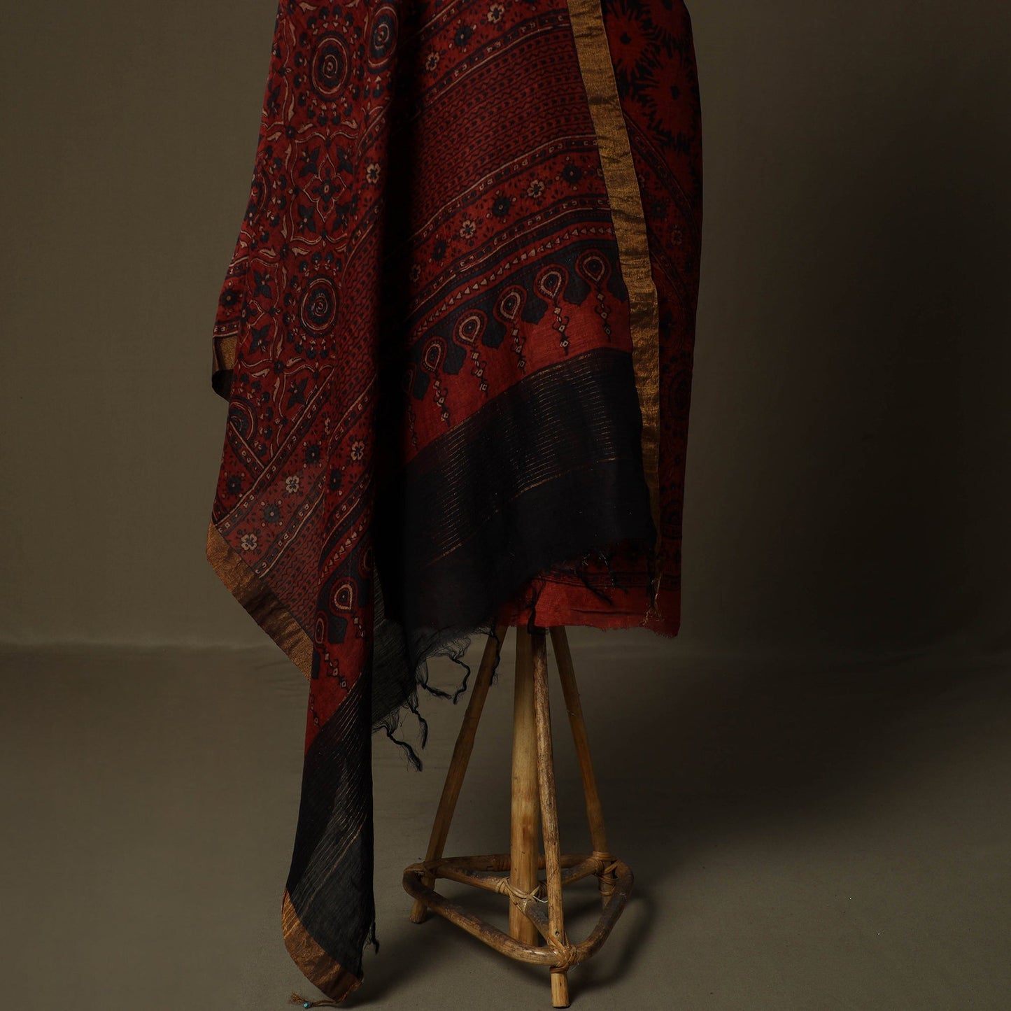 Kutch hand block ajrakh print natural dyed linen 2pc