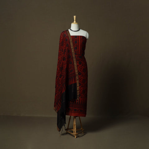 Kutch hand block ajrakh print natural dyed linen 2pc