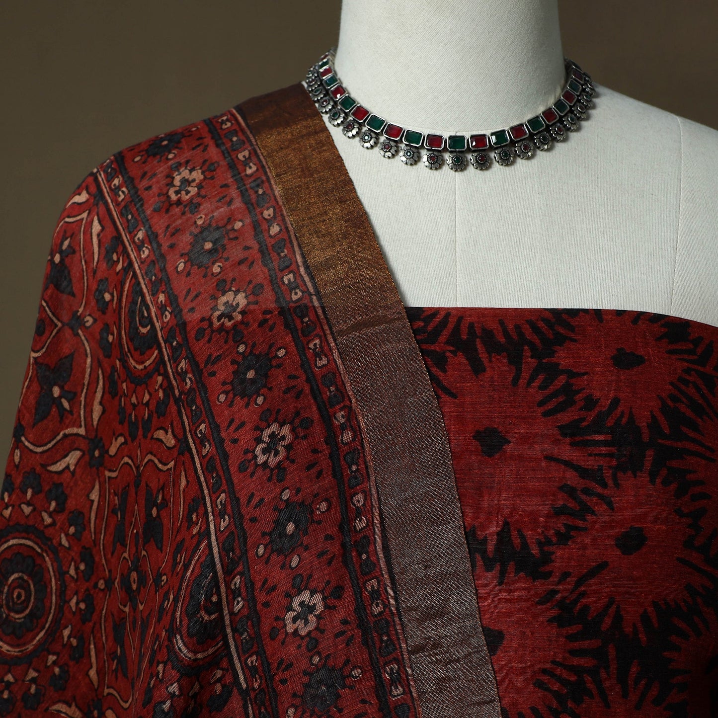 Kutch hand block ajrakh print natural dyed linen 2pc