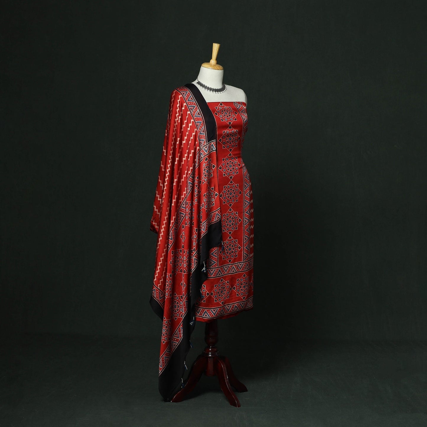 Kutch hand block ajrakh print natural dyed modal silk 2pc