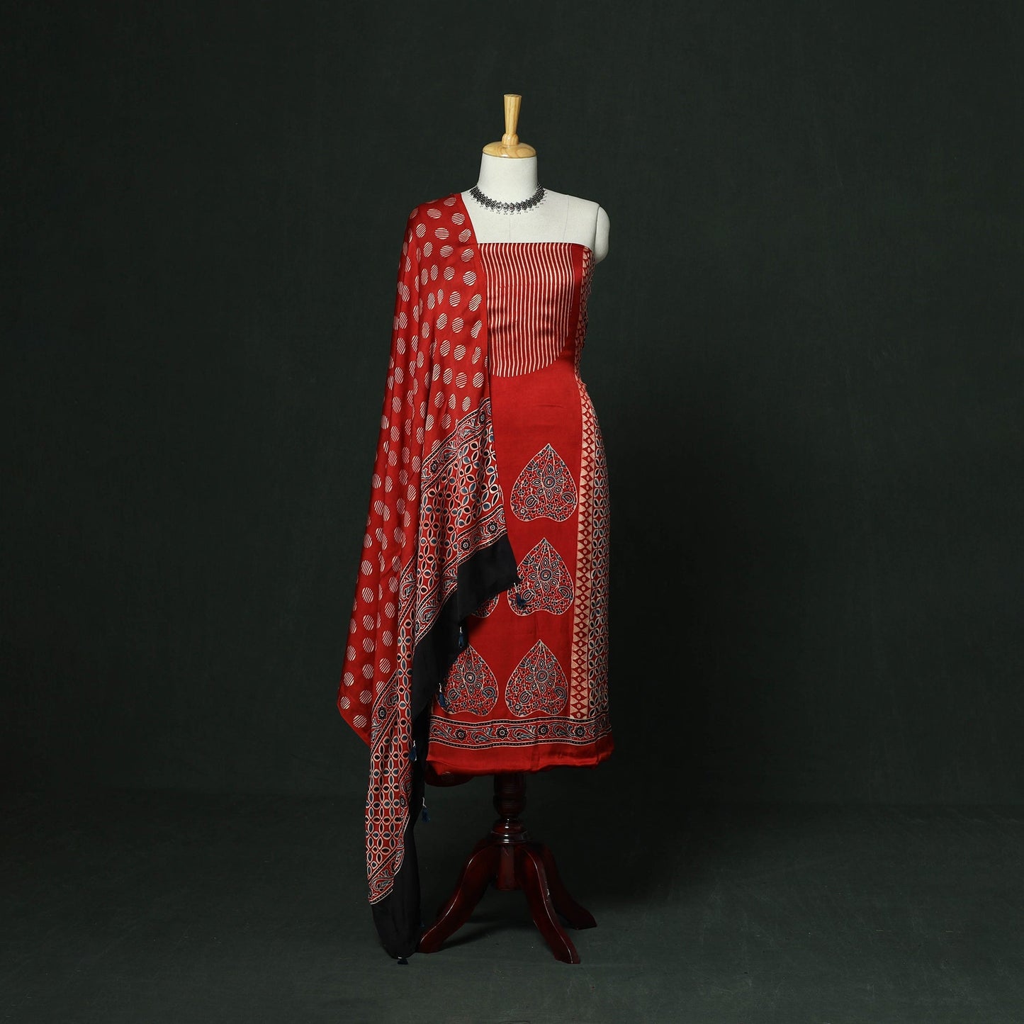 Kutch hand block ajrakh print natural dyed modal silk 2pc