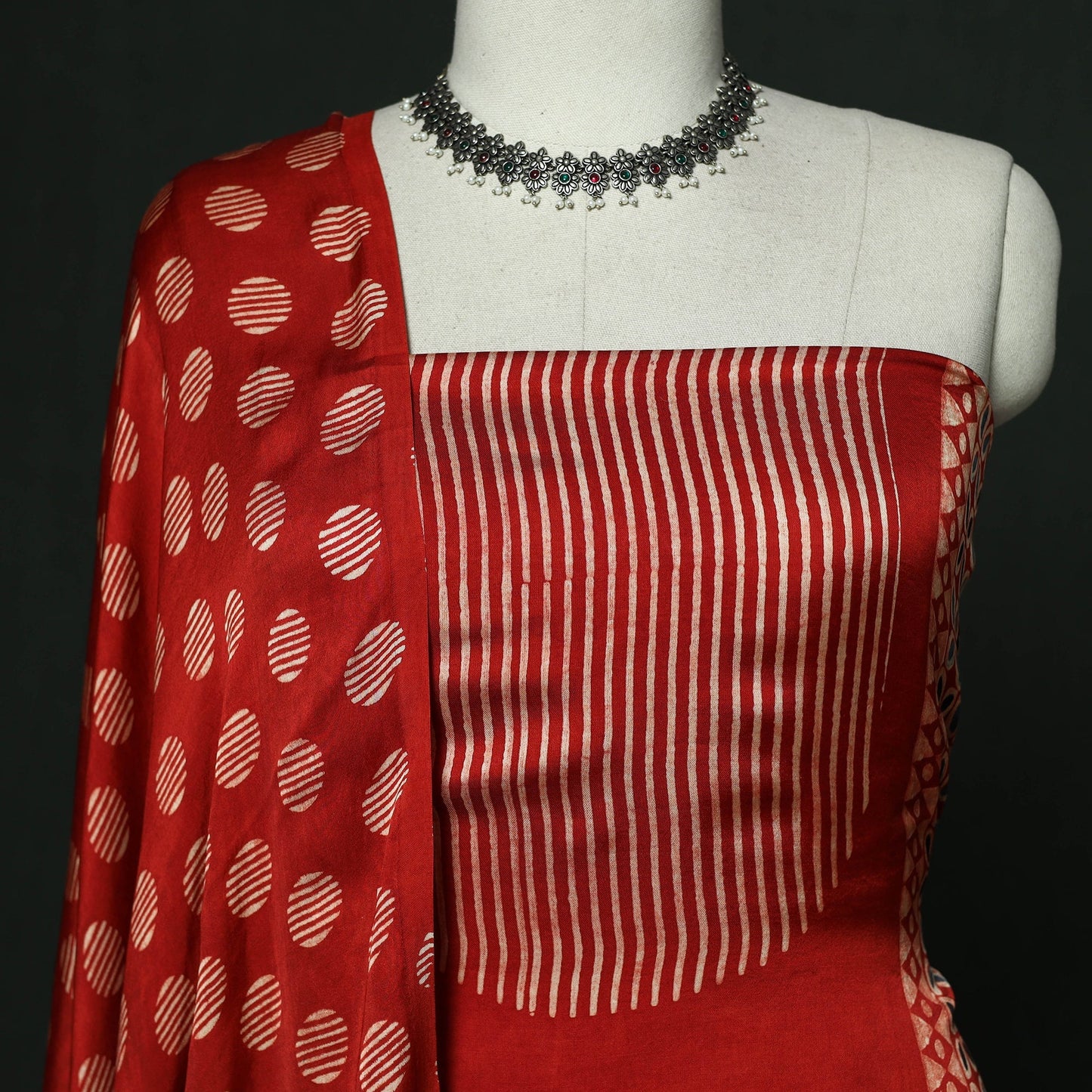 Kutch hand block ajrakh print natural dyed modal silk 2pc