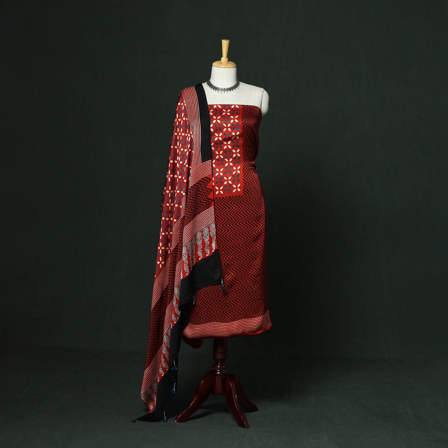 Kutch hand block ajrakh print natural dyed modal silk 2pc
