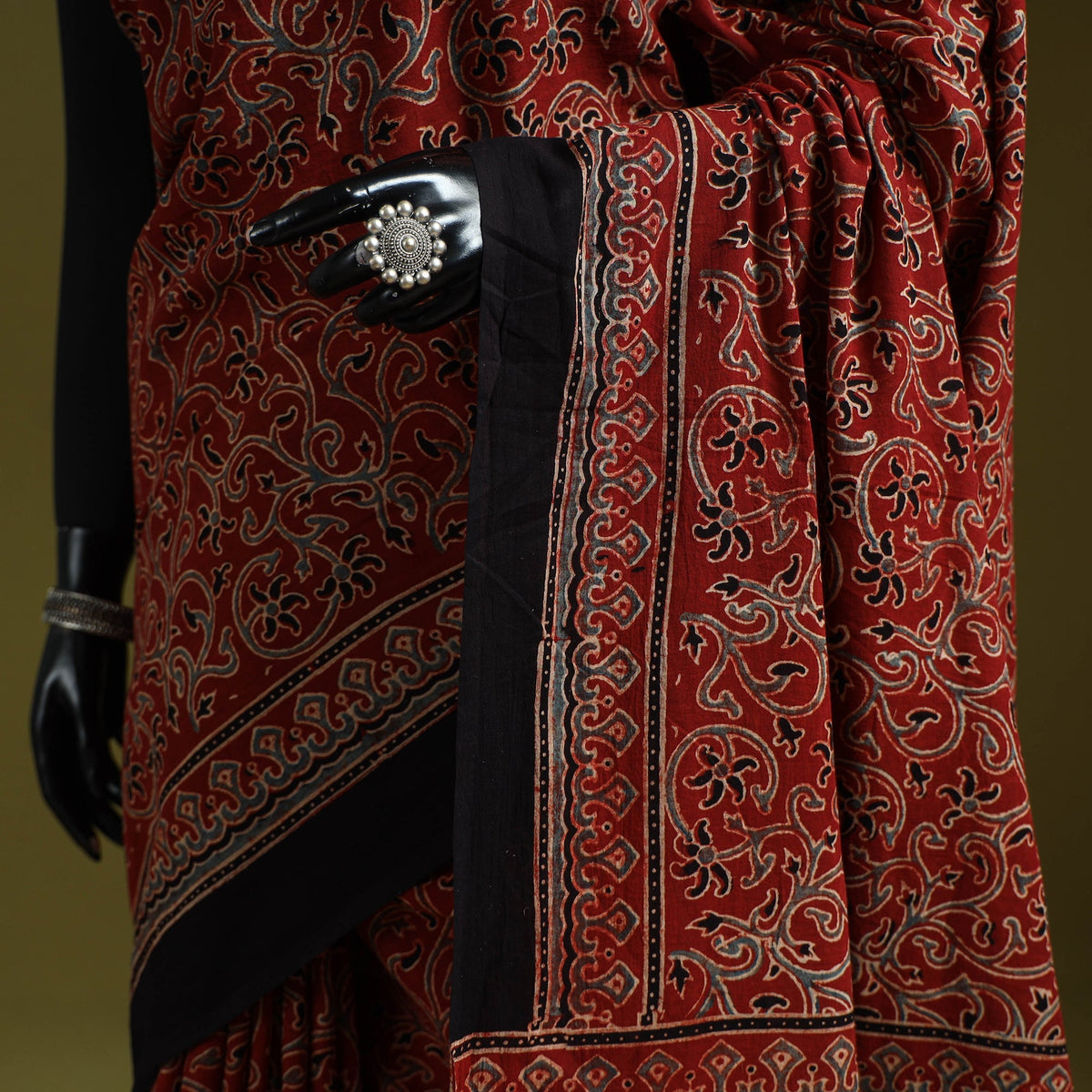 Kutch hand block print natural dyed pure mul cotton ajrakh