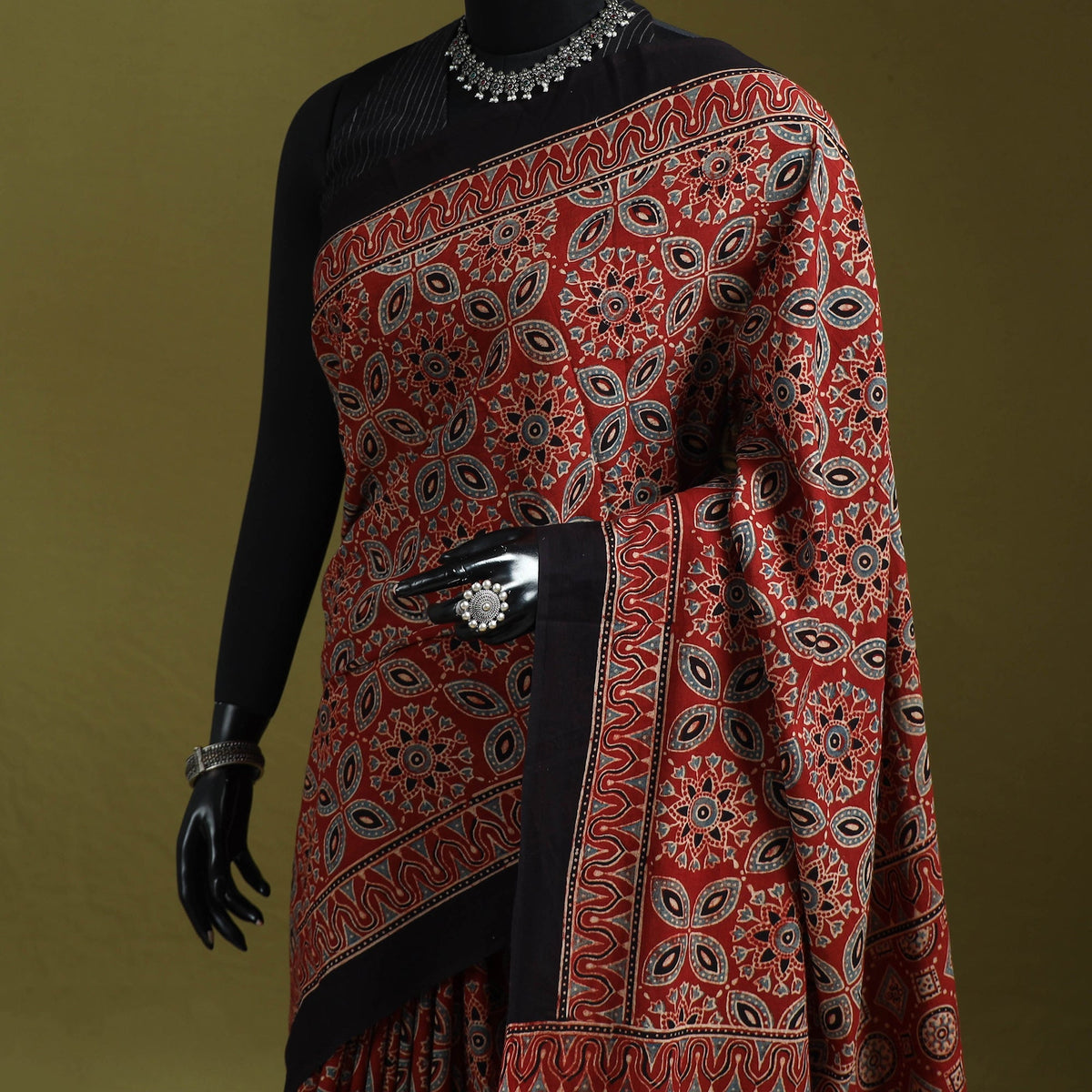 Kutch hand block print natural dyed pure mul cotton ajrakh