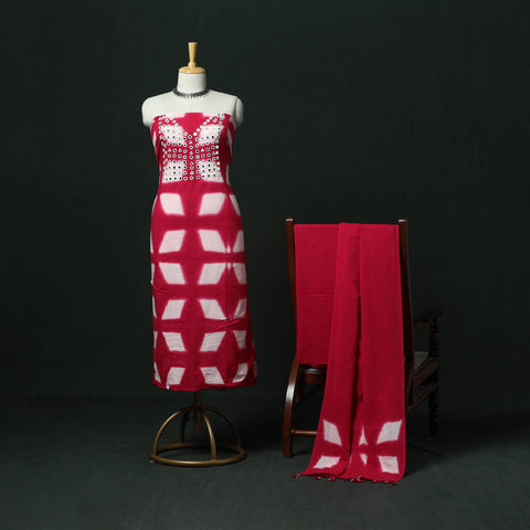 Kutch hand embroidered mirror work clamp dyed cotton