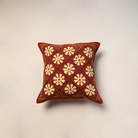 Kutch hand embroidery quilted applique flower cushion cover
