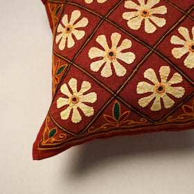 Kutch hand embroidery quilted applique flower cushion cover