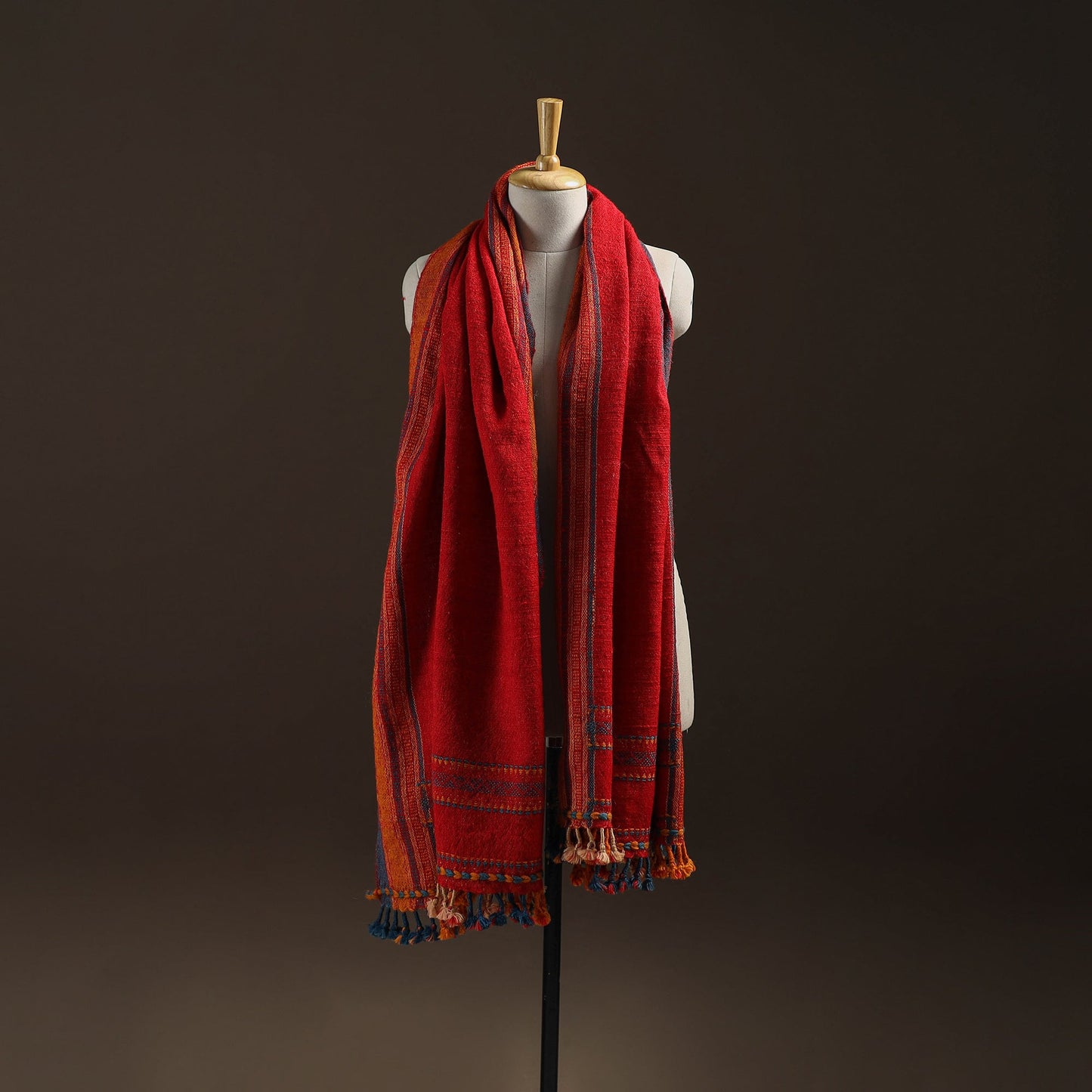 Red - kutch handspun handwoven desi wool shawl 23