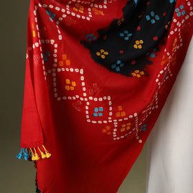 Red  Kutch Handwoven Bagida Merino Wool Bandhani Stole