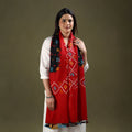 Red  Kutch Handwoven Bagida Merino Wool Bandhani Stole