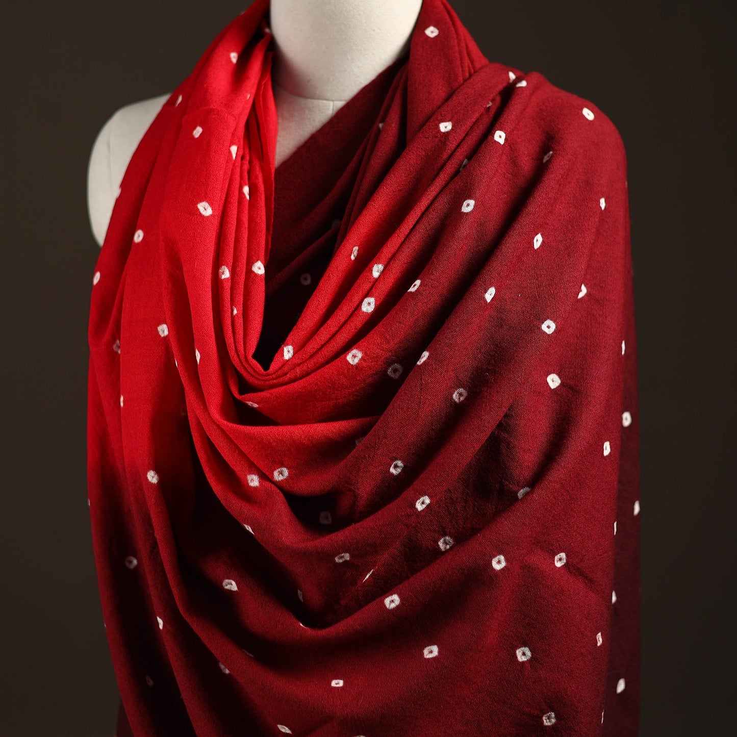 Kutch handwoven merino wool bandhani tie-dye shawl 138