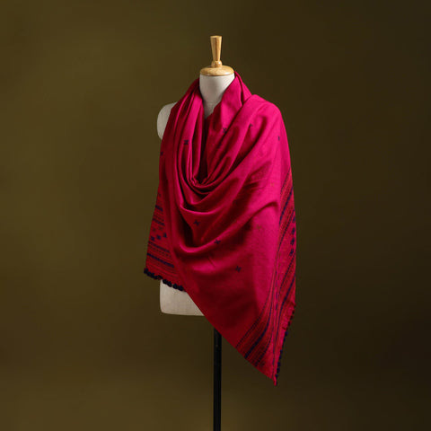 Red - kutch handwoven merino wool dhabla shawl 33