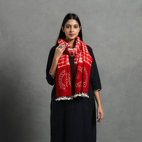  Red Kutch Handwoven Merino Wool Shibori & Bandhani Stole
