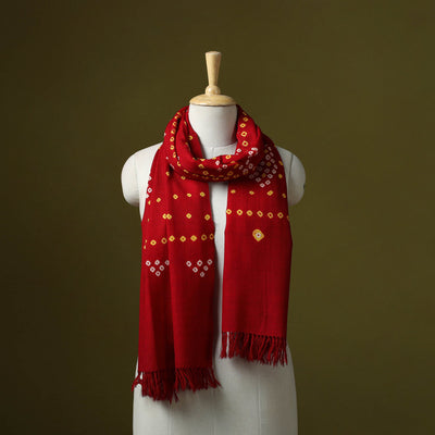 Kutch handwoven merino wool tie-dye bandhani stole 01
