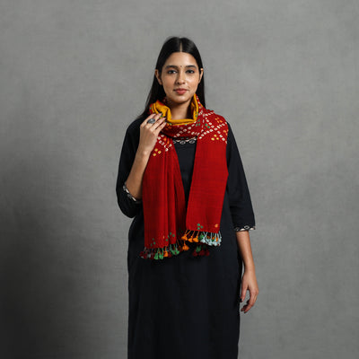  Red Kutch Handwoven Merino Wool Bandhani Stole 
