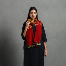  Red Kutch Handwoven Merino Wool Bandhani Stole 