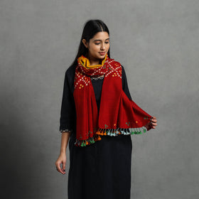  Red Kutch Handwoven Merino Wool Bandhani Stole 