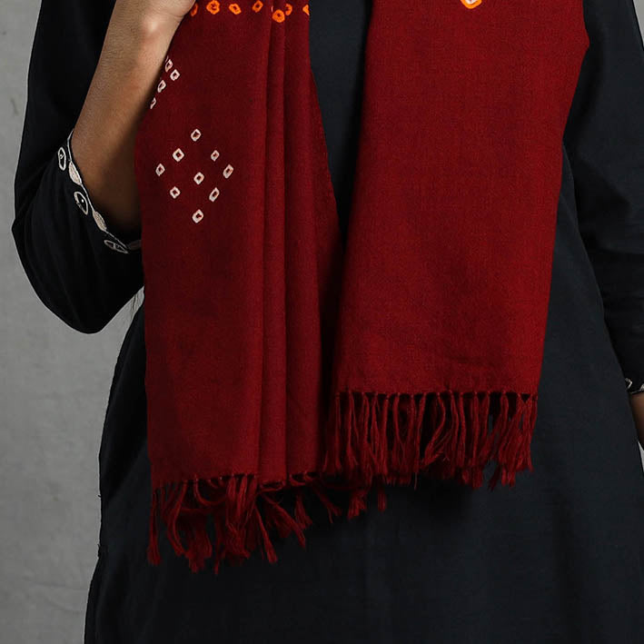 Red - kutch handwoven merino wool tie-dye bandhani stole 22