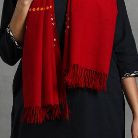  Red Kutch Handwoven Merino Wool Bandhani Stole Online