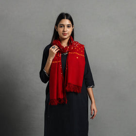  Red Kutch Handwoven Merino Wool Bandhani Stole Online