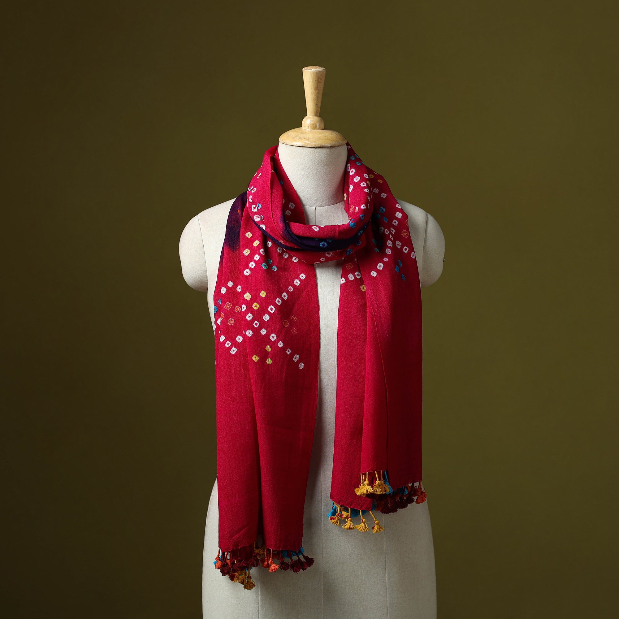 Black - Kutch Handwoven Merino Wool Shibori & Bandhani Stole 47