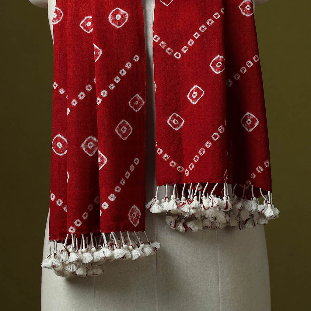 Bhidane Wool Red Kutch Handwoven Merino Wool Tie-Dye Bandhani Stole