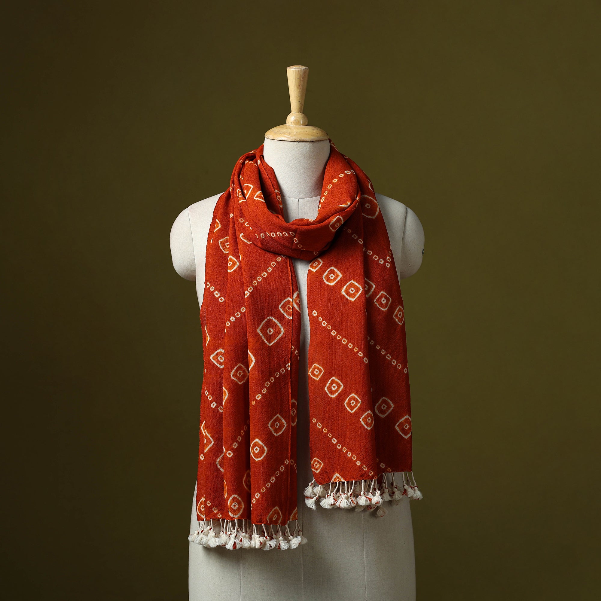 Red - Kutch Handwoven Clamp Dyed Merino Wool x Katia Silk Shibori Stole 34
