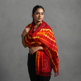 Red - kutch handwoven woolen shibori & bandhani stole 28