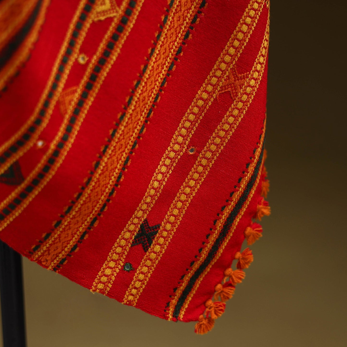 Red - kutch bhujodi handwoven mirror work acrylic wool