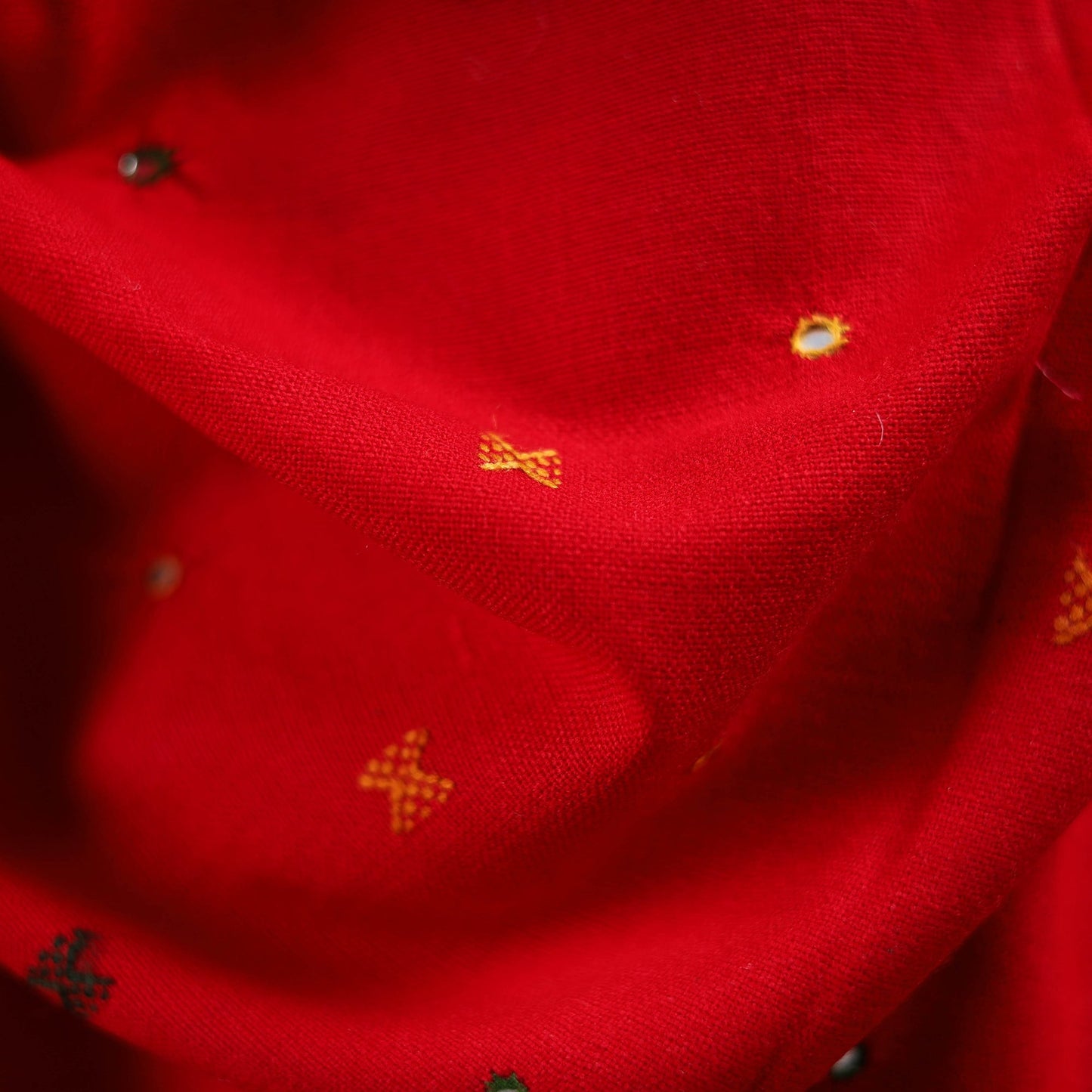 Red - kutch bhujodi handwoven mirror work acrylic wool