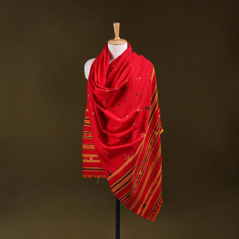 Red - kutch bhujodi handwoven mirror work acrylic wool