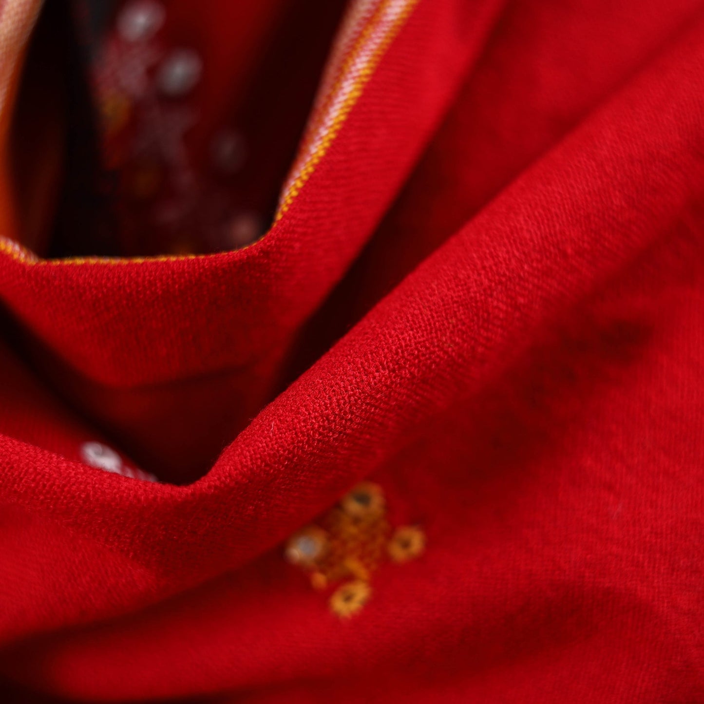 Red - kutch bhujodi handwoven mirror work acrylic wool