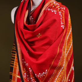 Red - kutch bhujodi handwoven mirror work acrylic wool