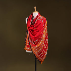 Red - kutch bhujodi handwoven mirror work acrylic wool