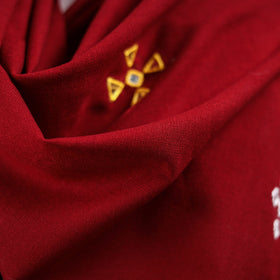 Red - kutch handwoven mirror work acrylic wool shawl 145