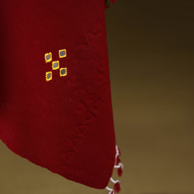 Red - kutch handwoven mirror work acrylic wool shawl 145