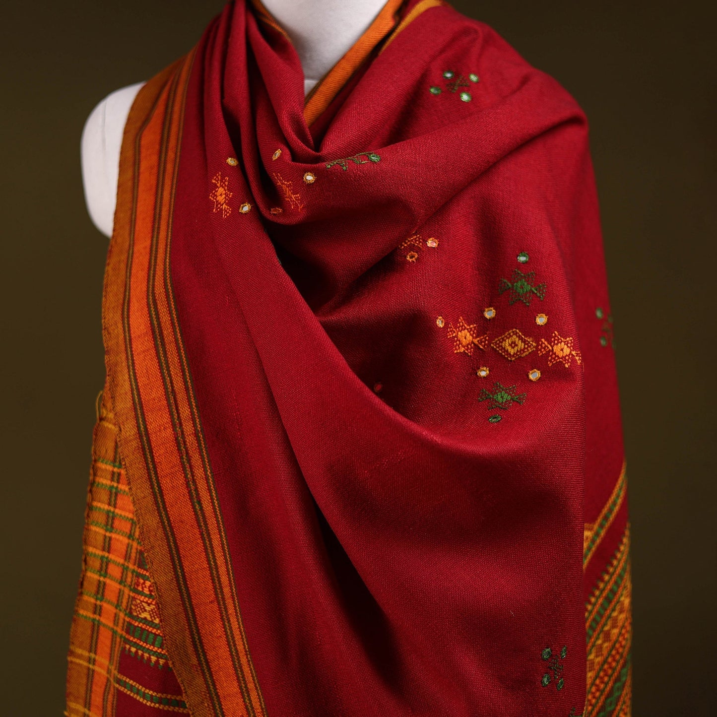 Kutch bhujodi handwoven mirror work acrylic wool shawl 48