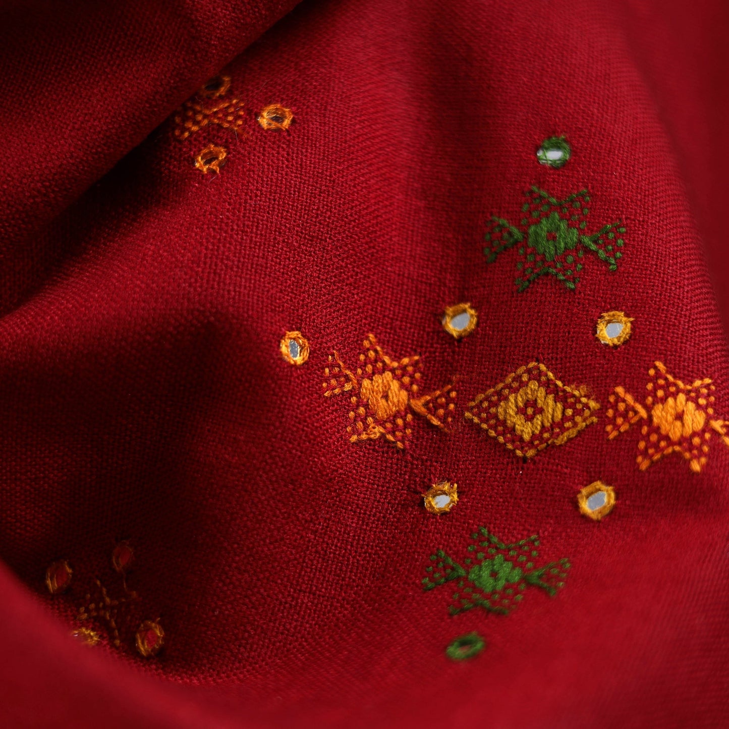 Kutch bhujodi handwoven mirror work acrylic wool shawl 48