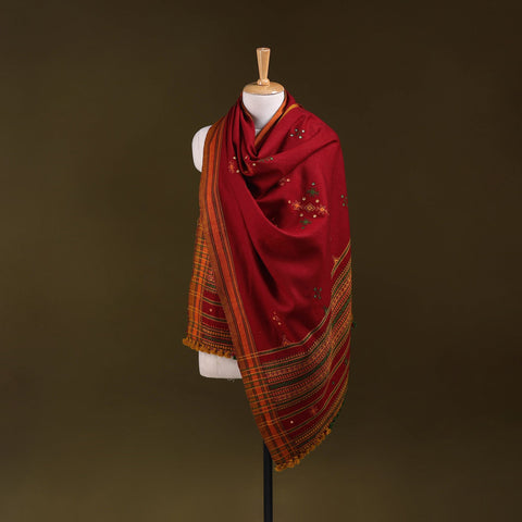 Kutch bhujodi handwoven mirror work acrylic wool shawl 48