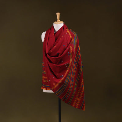 Red - kutch bhujodi handwoven mirror work acrylic wool