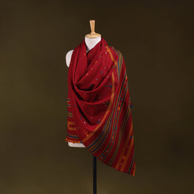 Red - kutch bhujodi handwoven mirror work acrylic wool