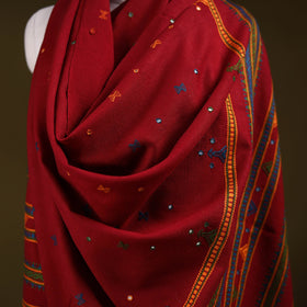 Red - kutch bhujodi handwoven mirror work acrylic wool