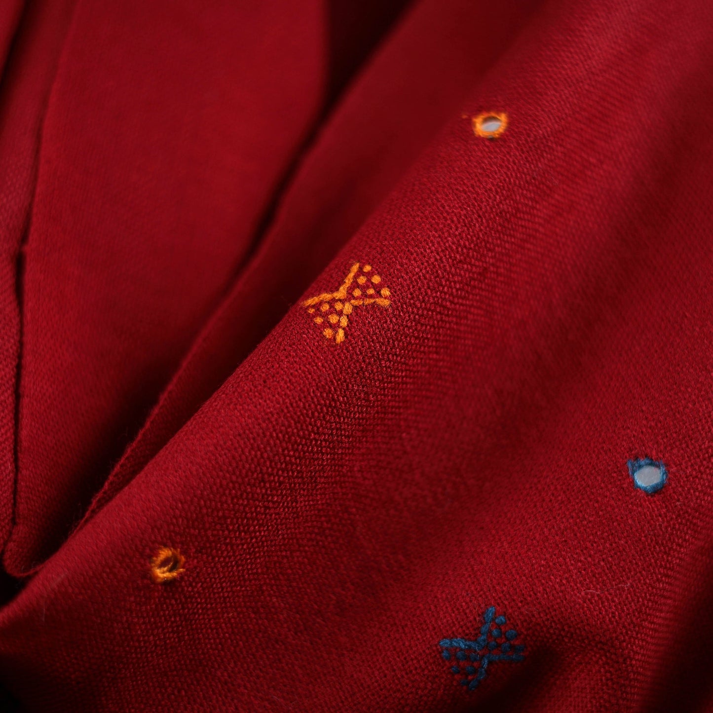 Red - kutch bhujodi handwoven mirror work acrylic wool