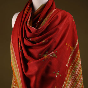 Kutch handwoven mirror work chomuk buta acrylic wool shawl